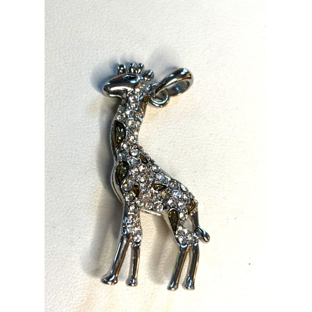 Giraffe Crystal Pendant Silver Tone Jewelry